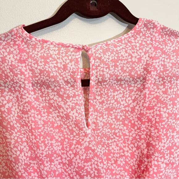 Influence Women's Pink Floral Crew Neck Shirred Sleeve Tiered Mini Dress Size 8 - Picture 5 of 16